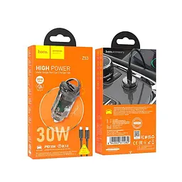 Адаптер автомобільний Hoco sight single Port Car charger Z53 (Type-C to Type-C set) |1Type-c, PD/QC, 30W/3A| - мініатюра 2