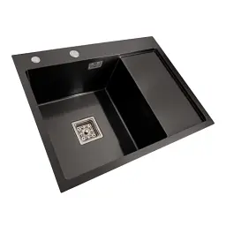 Кухонна мийка Platinum Handmade PVD L з нержавіючої сталі 1.0 мм квадратний сифон 65x50x23 см чорна - мініатюра 2