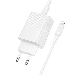 Мережевий зарядний пристрійз кабелем BOROFONE BAS75A Source single port PD30W charger set (C to iP) (EU) Білий - мініатюра 3