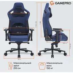 Геймерське крісло GamePro GC900DB Size XL Fabric Dark Blue [126424] - мініатюра 9