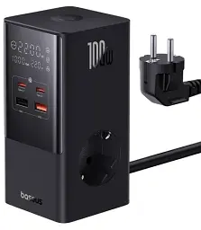 Мережевий зарядний пристрій Baseus Power Combo Tower Power Strip 2AC+2USB+2Type-C 100 W 1.5m E00023609113-00 Black
