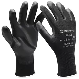 Рукавиці захисні Wurth Black PU поліестер покриття поліуретан пара р. 11 Red Line (0899402411)