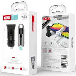 Автомобільний зарядний пристрій XO TZ10 double USB 12W 2.4A Type-C cable Чорний - мініатюра 2