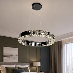 Кругла підвісна люстра світлодіодна Artlight 7712/600-BK темний хром зі скляними кристалами, пультом і трьома режимами