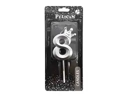 Свічка-цифра PELICAN "8" 6см срібло 3D з короною арт.863118