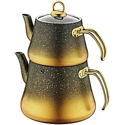 Чайник для плити двоярусний O.M.S. Collection 8200-M 0.8 л та 1.8 л чорно-золотий