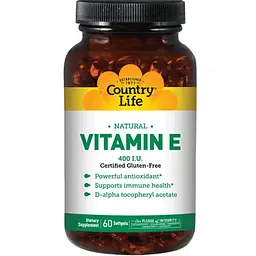 Вітаміни та мінерали Country Life Vitamin E 400 IU Natural, 60 капсул