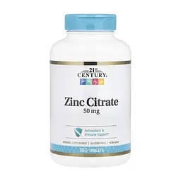 Вітамінно-мінеральний комплекс 21st Century Цитрат Цинку, 50 мг, Zinc Citrate, 360 таблеток (CEN-28032)
