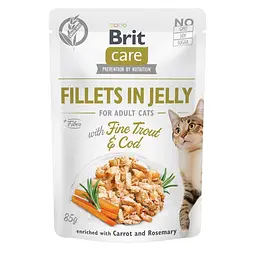 Вологий корм Brit Care Cat Pouch для котів, в желе, тріска і форель 85 г (арт.100536)
