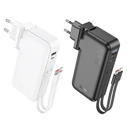 Акумулятор зовнішній Hoco J126 Travel 22.5 W з вбудованим кабелем (US/EU) 10000 mAh білий - мініатюра 7