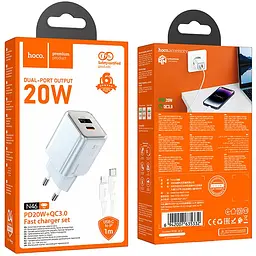 МЗП Hoco N46 Glorious PD20W+QC3.0 (1USB-A/1C) + кабель Type-C to Lightning Blue - мініатюра 6