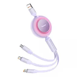Кабель Baseus Bright Mirror 2 Series Retractable 3-in-1 Cable USB to MicroUSB+Lightning+Type-C 66W 1.1m CAMJ010105 Purple - мініатюра 2
