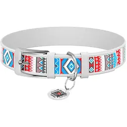 Нашийник для собак Waudog Design Етно, шкіряний, з QR паспортом, 19-25х1, 2 см, білий