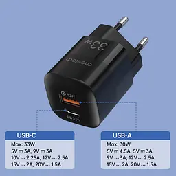 Зарядний пристрій 1хUSB-C+1xUSB 33W PD QC3.0 PD5006 чорний Choetech - мініатюра 4