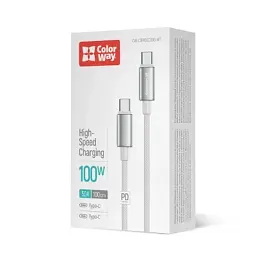 Дата кабель USB-C to USB-C 1.0m 5A 100W zinc alloy braided white ColorWay (CW-CBPDCC098-WT) - мініатюра 5