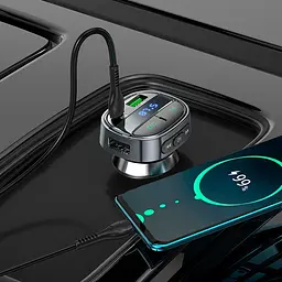 Адаптер автомобільний HOCO car BT FM transmitter E70 3 порти - 2 USB + 1Type-C 30 W - мініатюра 6