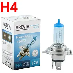 Автолампа галогенна Brevia Power White + 60% H4 12V 60/55W 4300K 1 шт (12040PWC)