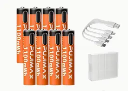 Акумуляторні батареї 1100mWh Li-Ion 1.5v AAА мізинчикові акумулятори із зарядкою від USB Type-C Pujimax 8шт