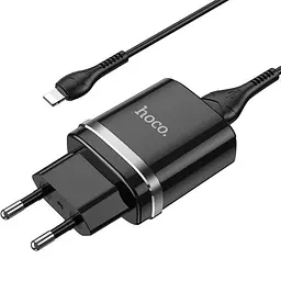 Мережевий зарядний пристрій 1USB Hoco N1 Ardent 2.4A Black + USB Cable Lightning - мініатюра 3