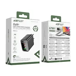Мережевий зарядний пристрій ACEFAST A108 PD67W GaN (2 x USB-C+USB-A) charger Чорний - мініатюра 2