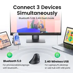 Мишка бездротова вертикальна Ugreen MU008 2 стандарти Bluetooth + радіоканал (25444) - мініатюра 7