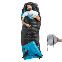 Спальник Naturehike CW400 L (NH18C400-D) з натуральним пухом чорно-блакитний - мініатюра 4