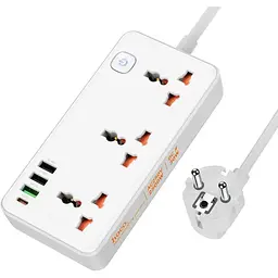Мережевий зарядний пристрій подовжувач Hoco AC8A 3 USB/Type-C PD QC 30W 3 розетки 1.5m білий