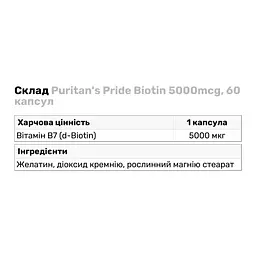 Вітаміни та мінерали Puritan's Pride Biotin 5000 mcg, 60 капсул - мініатюра 3