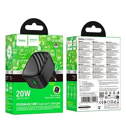 Адаптер мережевий HOCO folding charger CS101A 1USB/1Type-C, 20W/3A, PD/QC - мініатюра 2