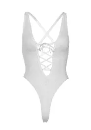 Leg Avenue Floral lace thong teddy OS White One size - мініатюра 8