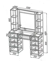 Туалетний столик з LED підсвіткою 1600х1200х400 мм Кашемір 18мм - мініатюра 3