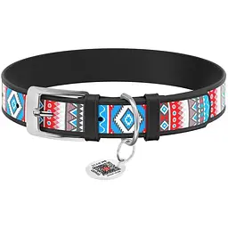 Нашийник для собак Waudog Design Етно, шкіряний, з QR паспортом, 19-25х1,2 см, чорний