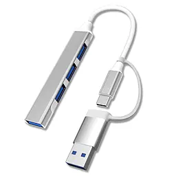 Хаб Dynamode USB Type-C/Type-A to 1х USB3.0, 3x USB 2.0, метал, сріблястий