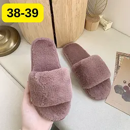 Жіночі плюшеві капці домашні м’які хутряні тапочки для дому з відкритим носком 38-39 фіолетовий KT8003732 - мініатюра 2