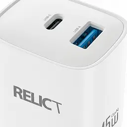 Зарядний пристрій Relict JetMini GaN 45W/1 USB-C + 1 USB-A White - мініатюра 3