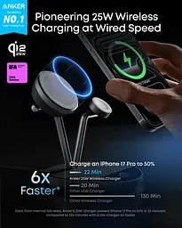Бездротовий зарядний пристрій Anker Prime Wireless Charging Station 25W 3-in-1 MagGo, AirCool, Dock Stand Black (7274434) - мініатюра 6