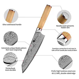 Ніж кухарський 20 см Damascus DK-OK 4001 AUS-10 Дамаська сталь 67 шарів - мініатюра 4