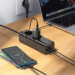 Подовжувач Hoco NS10 Wisdom 2-position PD67W (1USB-A/3C/2Socket) (2m) Black - мініатюра 4
