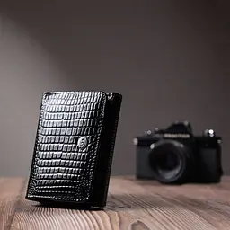 Жіночий стильний гаманець із фактурної натуральної шкіри ST Leather 22732 чорний - мініатюра 9