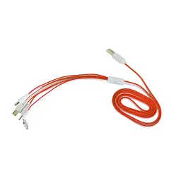 Шнур для телефона Flat 4в1 Lightning microUSB 30pin DC2mm 115 см оранжевый кабель для зарядки