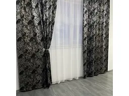 Жакардові мармурові штори сіро-кавового кольору 2шт. 150х270 з білим шифоновим тюлем 400х270, на та ALBO pbe0052756 - мініатюра 2