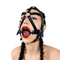 Кляп-маска з силіконовим кільцем Art of Sex - Tamer, Натуральна шкіра, колір Чорний Art of Sex SO9664 97699 - мініатюра 1