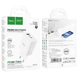 МЗП Hoco C126A PD40W+QC3.0 (1USB/2Type-C) White - мініатюра 5