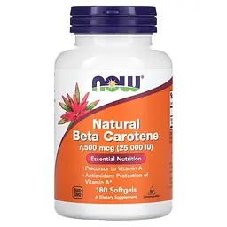 Вітаміни та мінерали NOW Natural Beta Carotene 25000 IU, 180 капсул