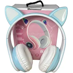 Навушники бездротові Opt-Top Cat ear В39М FM-радіо MicroSD Bluetooth з вушками та підсвічуванням блакитні (1756375771) - мініатюра 7