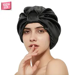 Одношаровий шовковий бонет для волосся MaryuPHair 100% Silk (чорний) - мініатюра 2