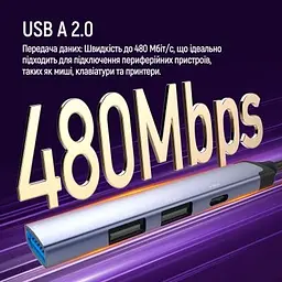 Концентратор ColorWay USB-A/USB-C 4-in-1 USB2.0х2/USB3.0/USB-C2.0 (CW-HUB06) - мініатюра 8