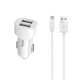 АЗП Hoco Z2A two-port Car charger set with Micro cable 2USB 2.4A White
