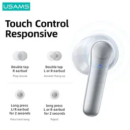 Бездротові навушники Usams Earbuds XH09, TWS, BT5.1, 35mAh, 300mAh, 5.5h, white - мініатюра 3