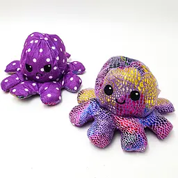 М'яка іграшка Восьминіг перевертень двосторонній веселий сумний Mood Octopus 16 см UKC перламутровий фіолетовий в горошок - мініатюра 6
